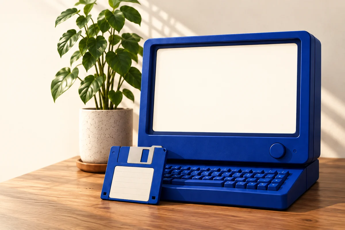 Diorama de uma bancada de aprendizagem com terminal de código e planta bio-digital